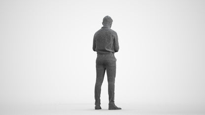 3D human model boy business kids, photogrammetry scanned person for archviz, wireframe front view