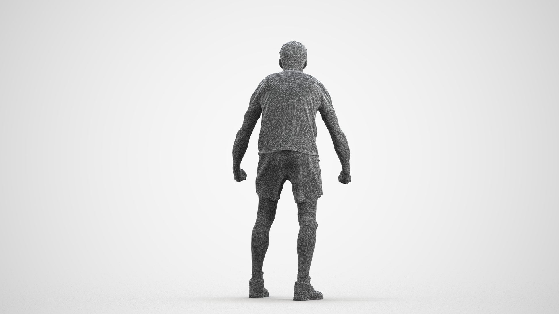3D people model man sport, scanned human for 3ds Max rendering, wireframe front view