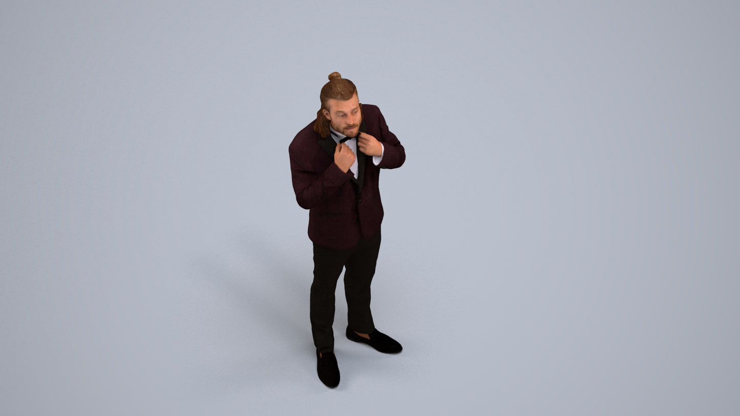 3D human model man formal cycling, photogrammetry scanned person for archviz, back view render
