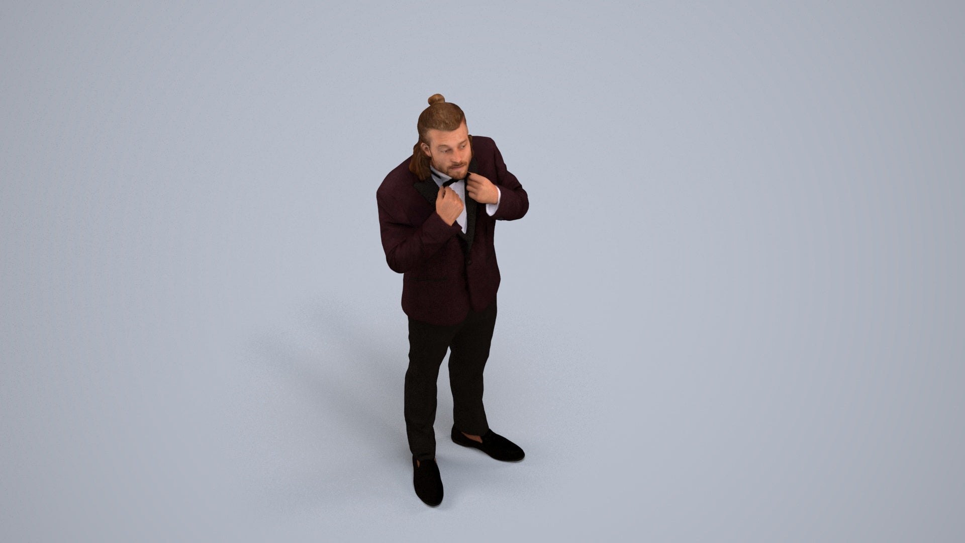 3D human model man formal cycling, photogrammetry scanned person for archviz, back view render
