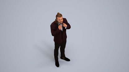 3D human model man formal cycling, photogrammetry scanned person for archviz, back view render