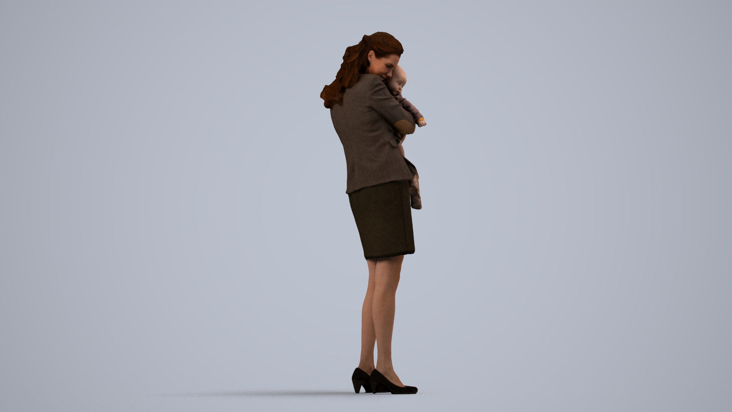 3D scanned girl kids business, photorealistic archviz people for Enscape and SketchUp, front view render