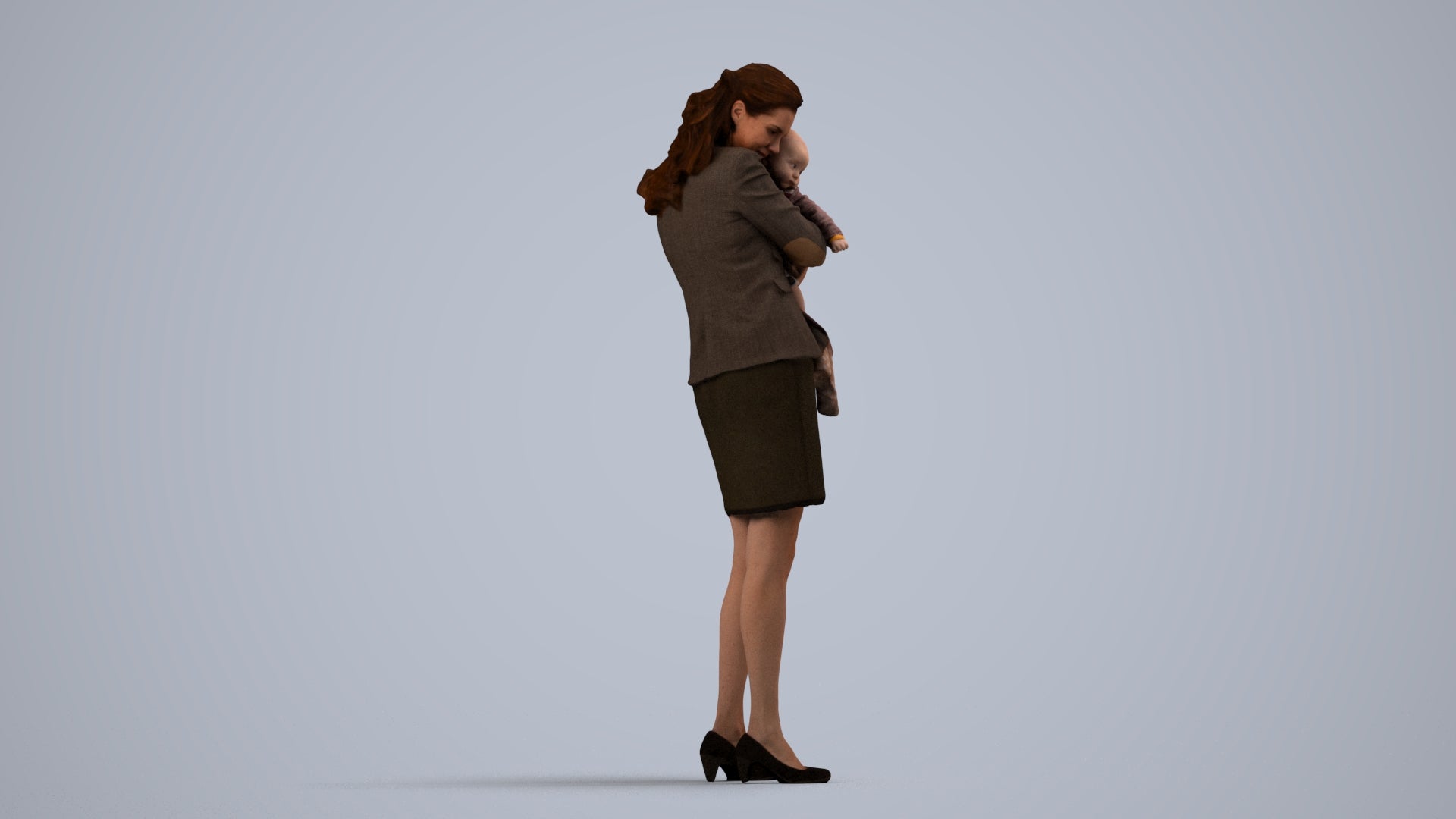 3D scanned girl kids business, photorealistic archviz people for Enscape and SketchUp, front view render
