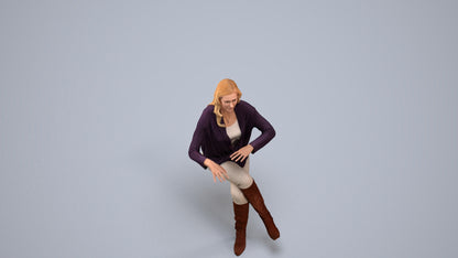 realistic 3D human woman casual sitting, archviz people FBX OBJ for Blender, back view render