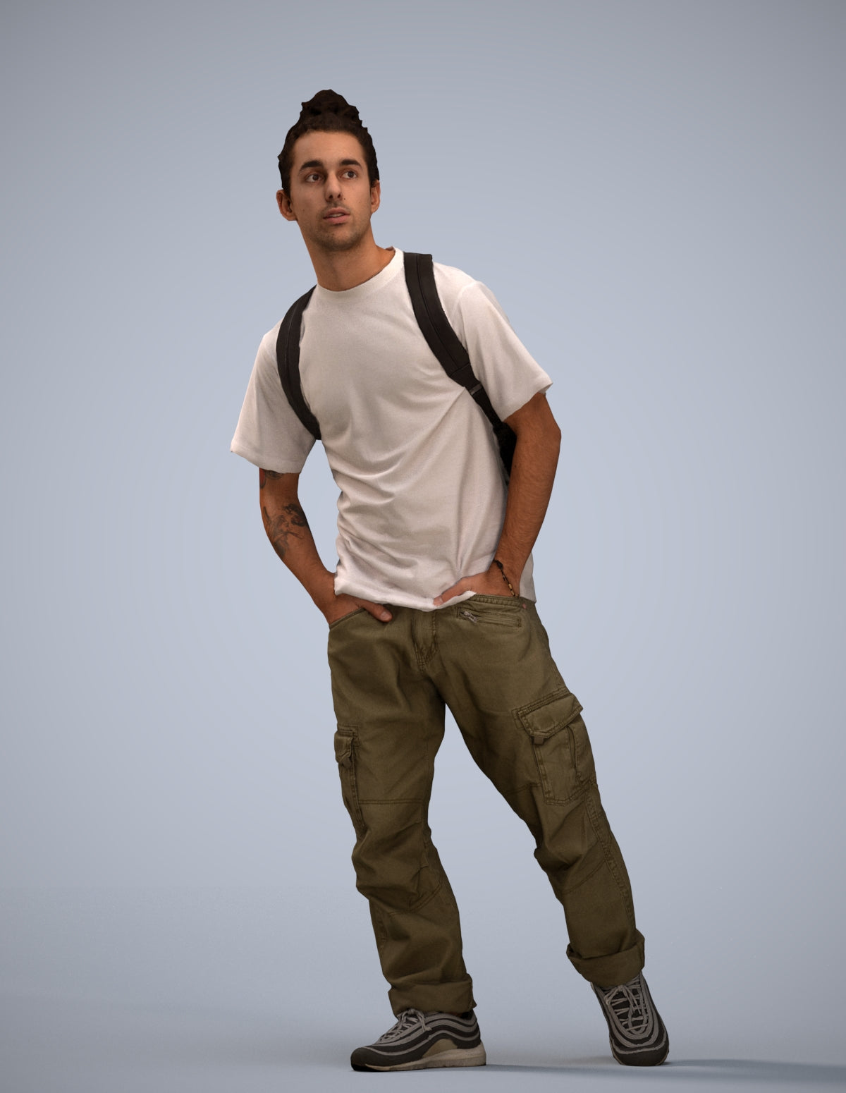 3D human model man casual walking, photogrammetry scanned person for archviz