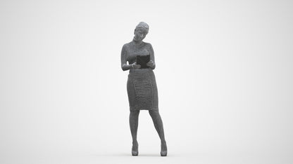 3D scanned woman standing business, photorealistic archviz people for Enscape and SketchUp, three-quarter front view render
