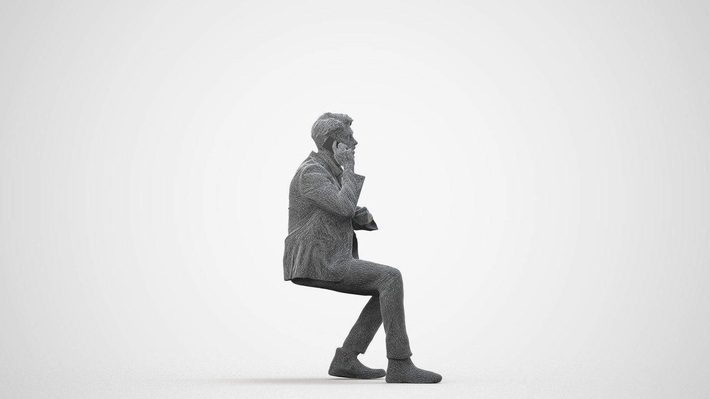 realistic 3D human man business, archviz people FBX OBJ for Blender, wireframe side view