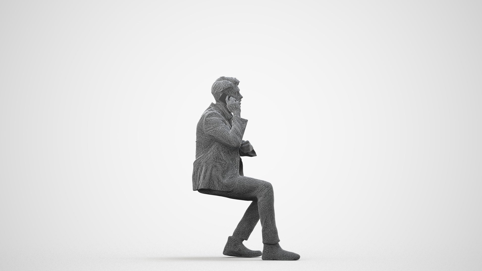 realistic 3D human man business, archviz people FBX OBJ for Blender, wireframe side view