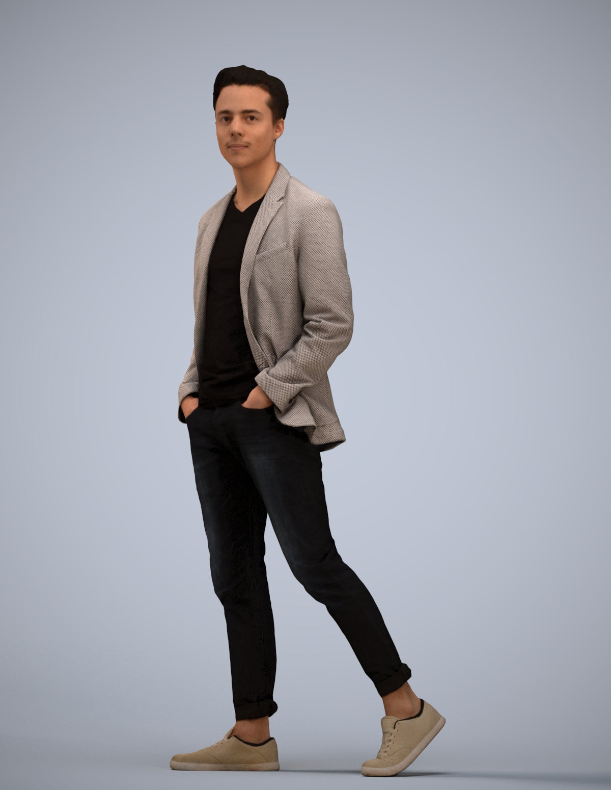 3D scanned man walking business, photorealistic archviz people for Enscape and SketchUp