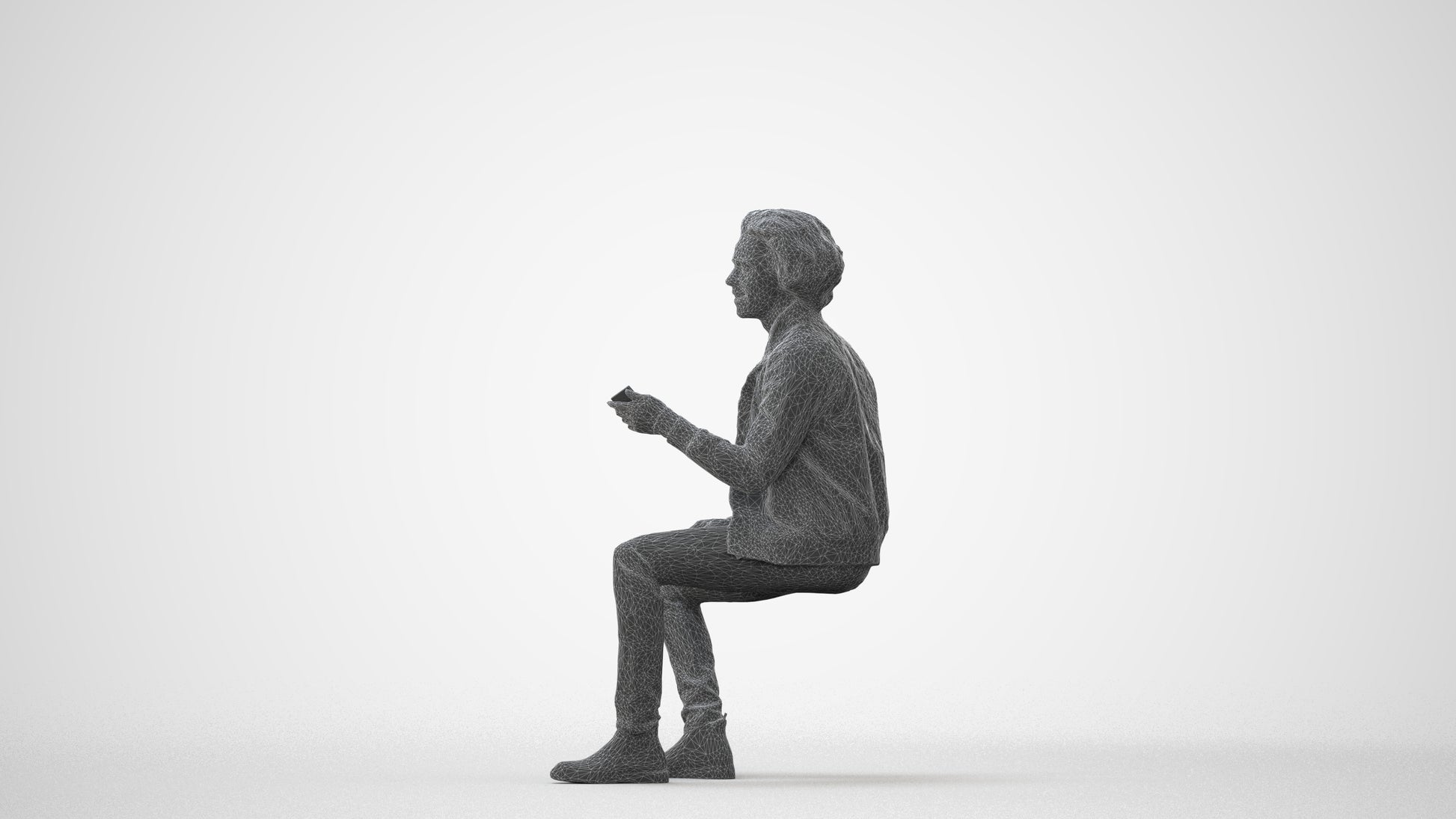 scanned 3D man casual sitting, photogrammetry people for Enscape and V-Ray, square thumbnail