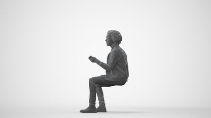 scanned 3D man casual sitting, photogrammetry people for Enscape and V-Ray, square thumbnail