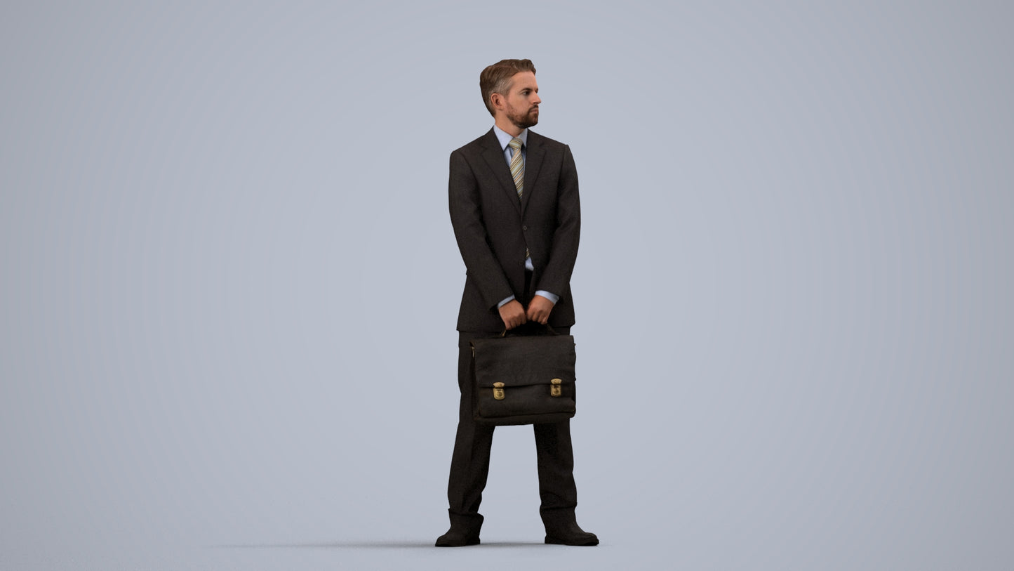 realistic 3D man business, scanned archviz people for Blender and 3ds Max, side view render