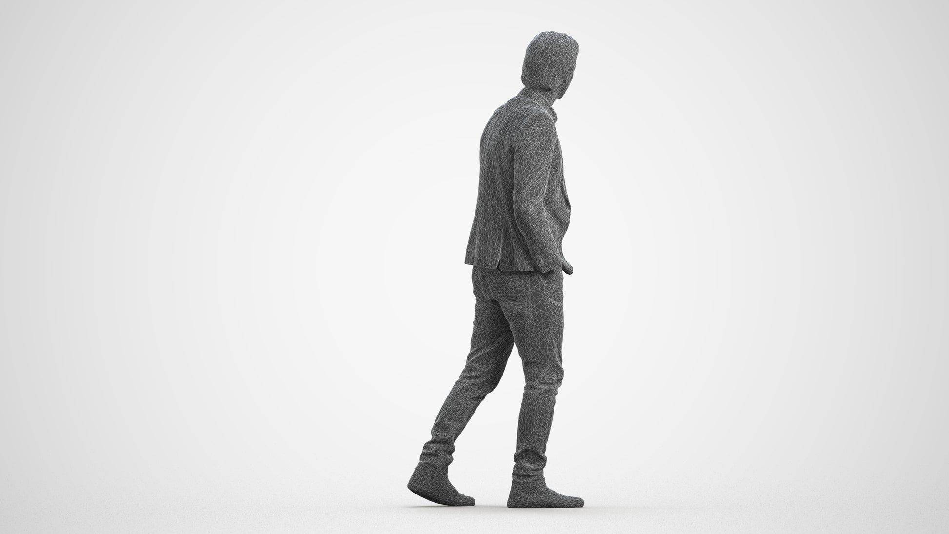 realistic 3D man business, scanned archviz people for Blender and 3ds Max, wireframe front view