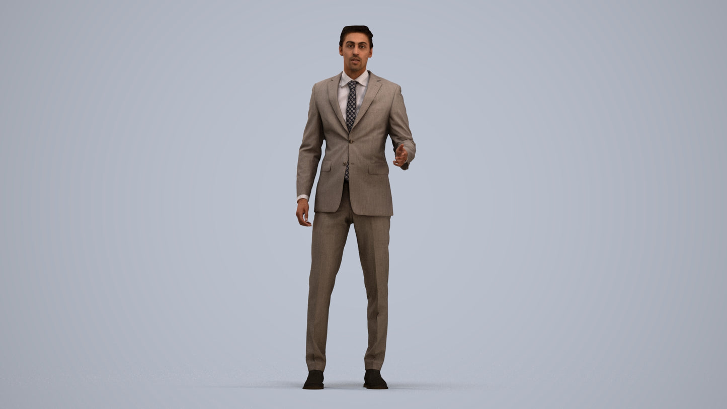 3D people model man business, scanned human for 3ds Max rendering, standing pose render