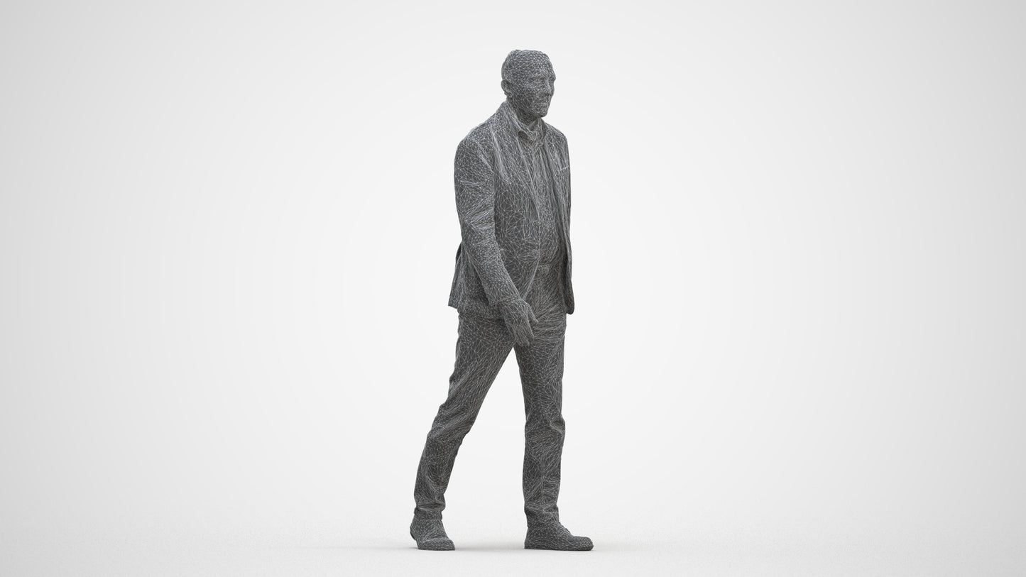 3D scanned senior man walking business, photorealistic archviz people for Enscape and SketchUp