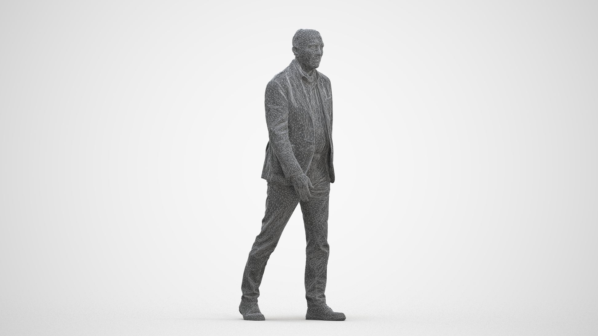 3D scanned senior man walking business, photorealistic archviz people for Enscape and SketchUp