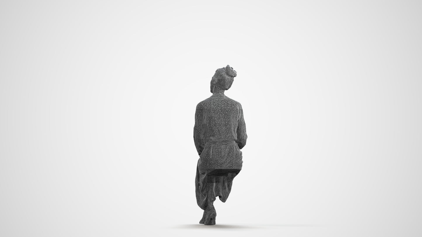3D scanned woman sitting business, photorealistic archviz people for Enscape and SketchUp, wireframe front view