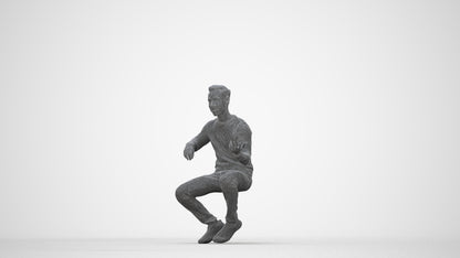 3D people model man casual sitting, scanned human for 3ds Max rendering, wireframe back view