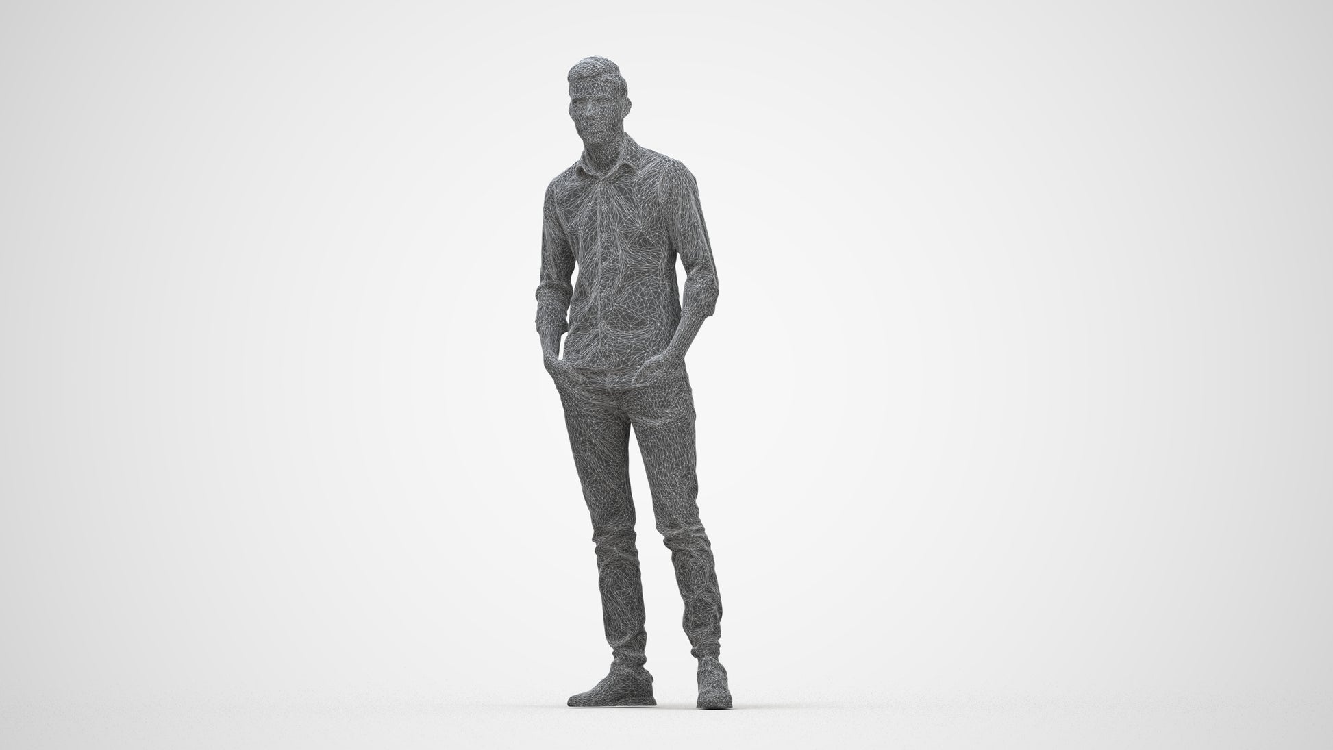 scanned 3D man casual standing, photogrammetry people for Enscape and V-Ray, wireframe back view