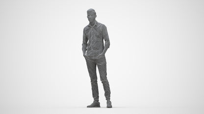 scanned 3D man casual standing, photogrammetry people for Enscape and V-Ray, wireframe back view