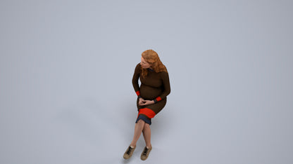 3D human model woman casual sitting, photogrammetry scanned person for archviz, back view render