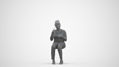 photogrammetry 3D woman casual sitting, realistic human model archviz FBX, three-quarter front view render