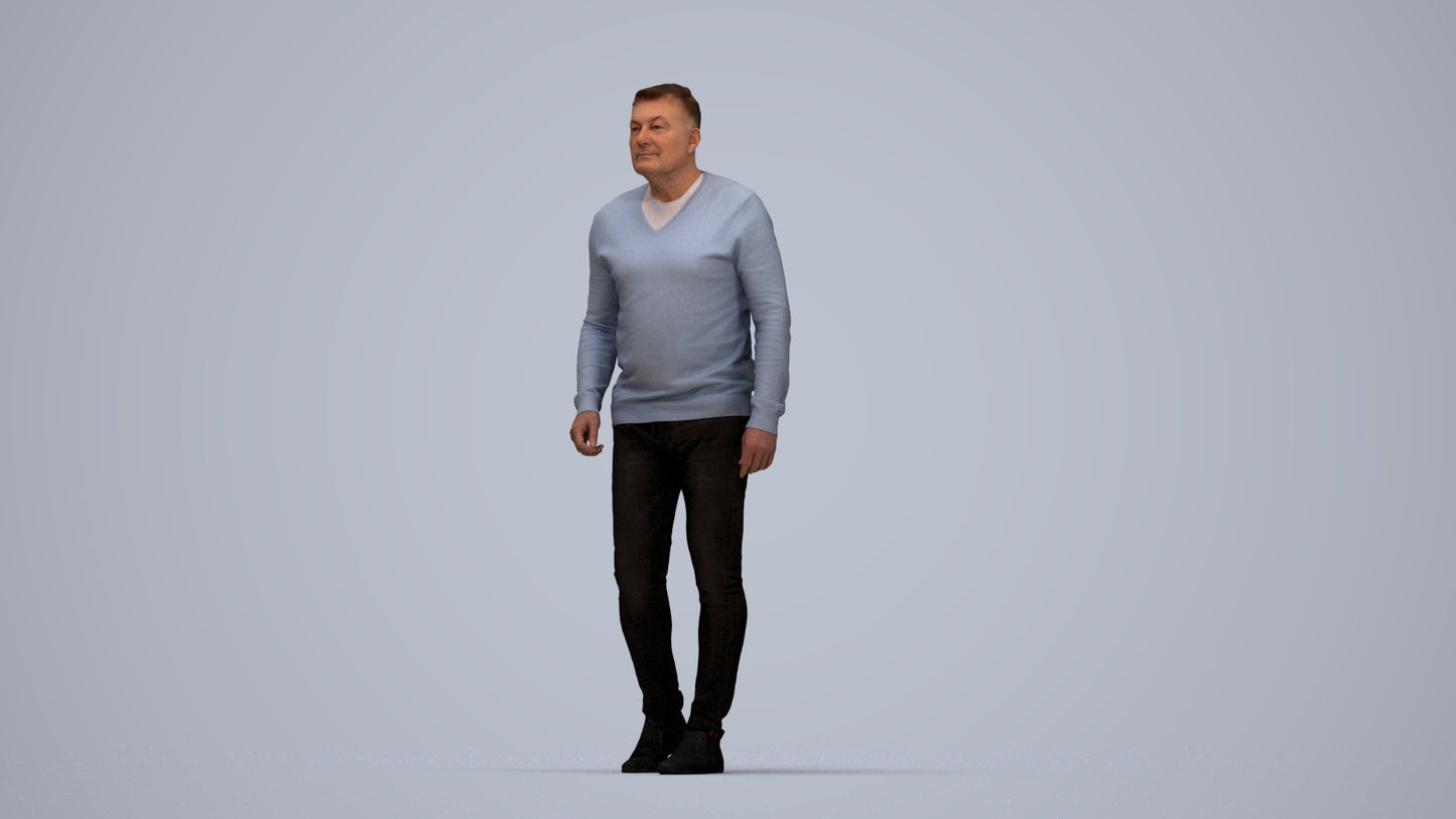 realistic 3D human man casual walking, archviz people FBX OBJ for Blender, top-down view render