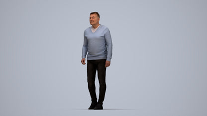 realistic 3D human man casual walking, archviz people FBX OBJ for Blender, top-down view render