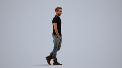 3D people model man casual walking, scanned human for 3ds Max rendering, side view render