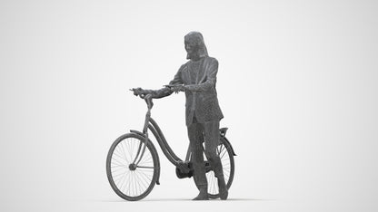 realistic 3D woman business cycling, scanned archviz people for Blender and 3ds Max, wireframe back view
