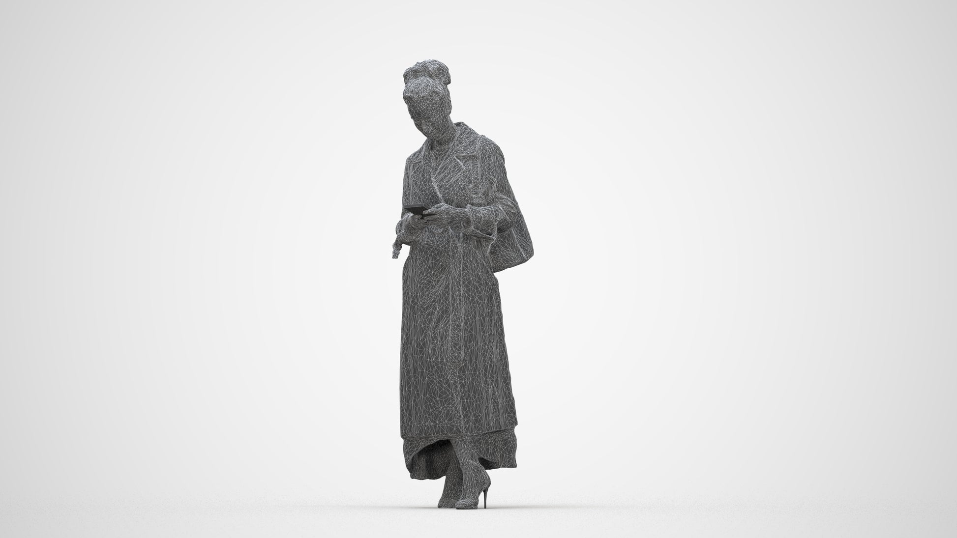 scanned 3D woman business standing, photogrammetry people for Enscape and V-Ray, wireframe back view