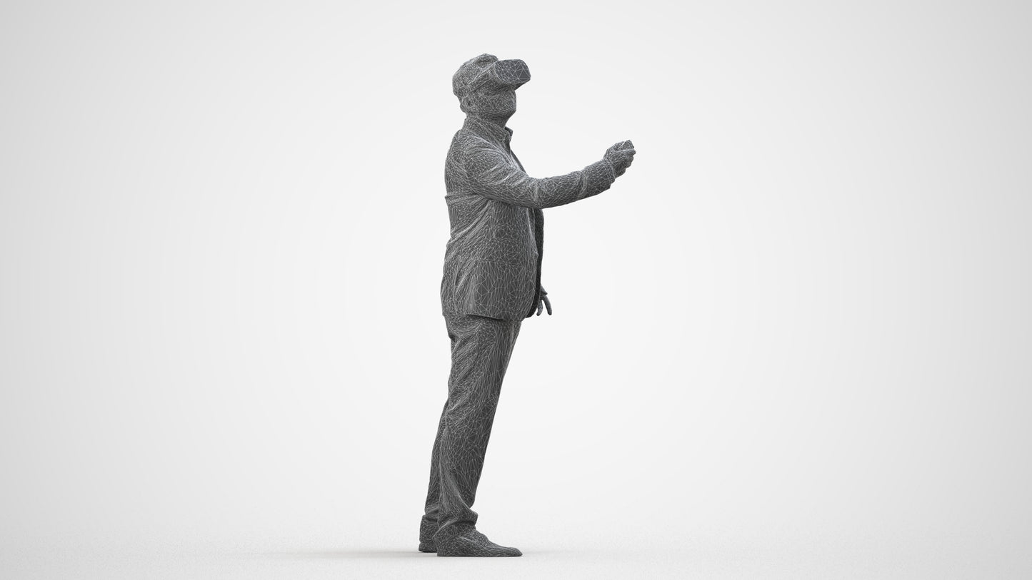realistic 3D human man business standing, archviz people FBX OBJ for Blender, wireframe side view
