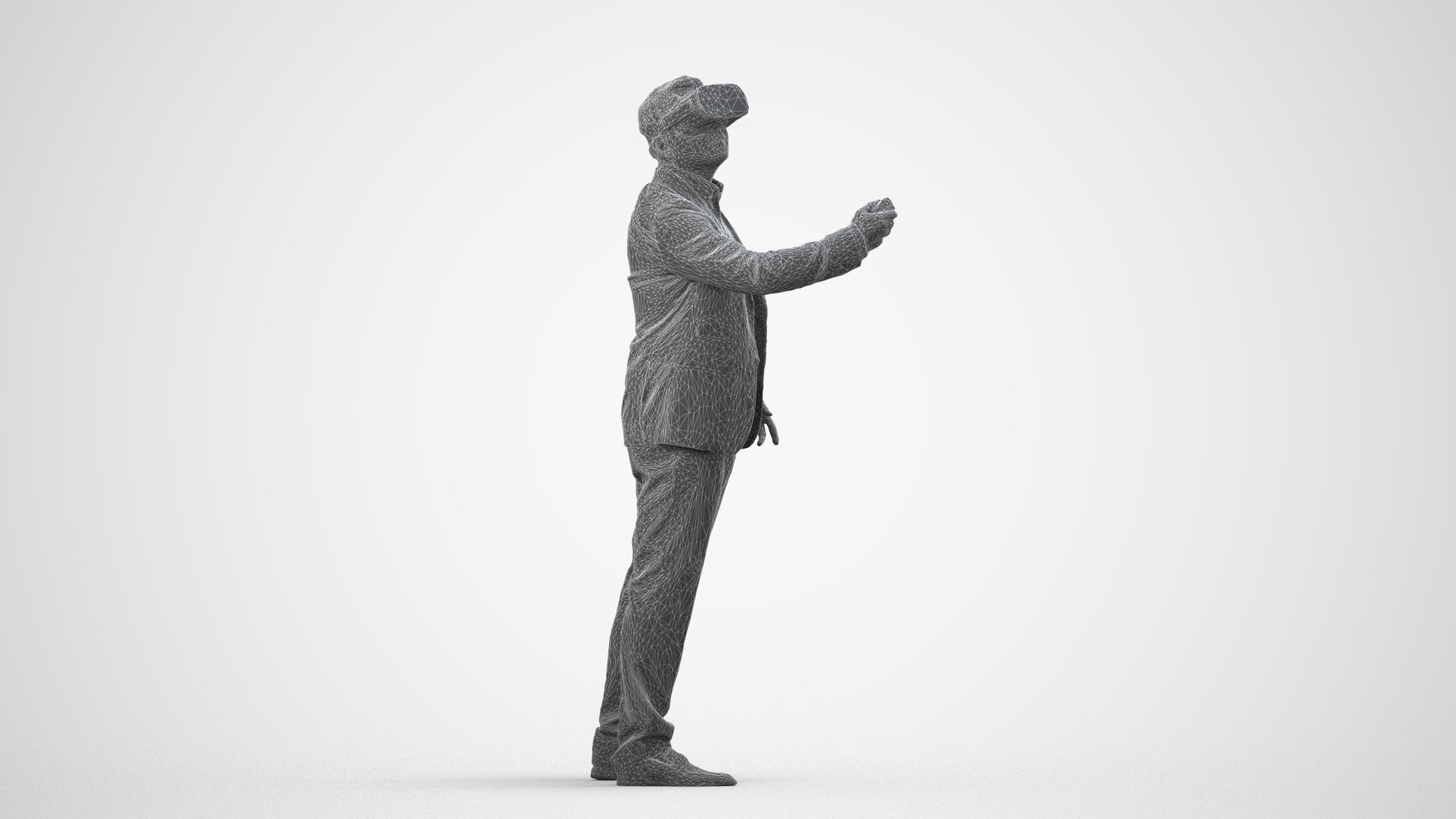 realistic 3D human man business standing, archviz people FBX OBJ for Blender, wireframe side view