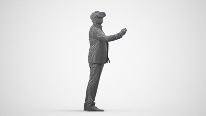 realistic 3D human man business standing, archviz people FBX OBJ for Blender, wireframe side view