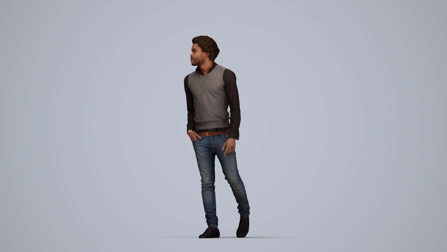 scanned 3D man casual standing, photogrammetry people for Enscape and V-Ray, top-down view render