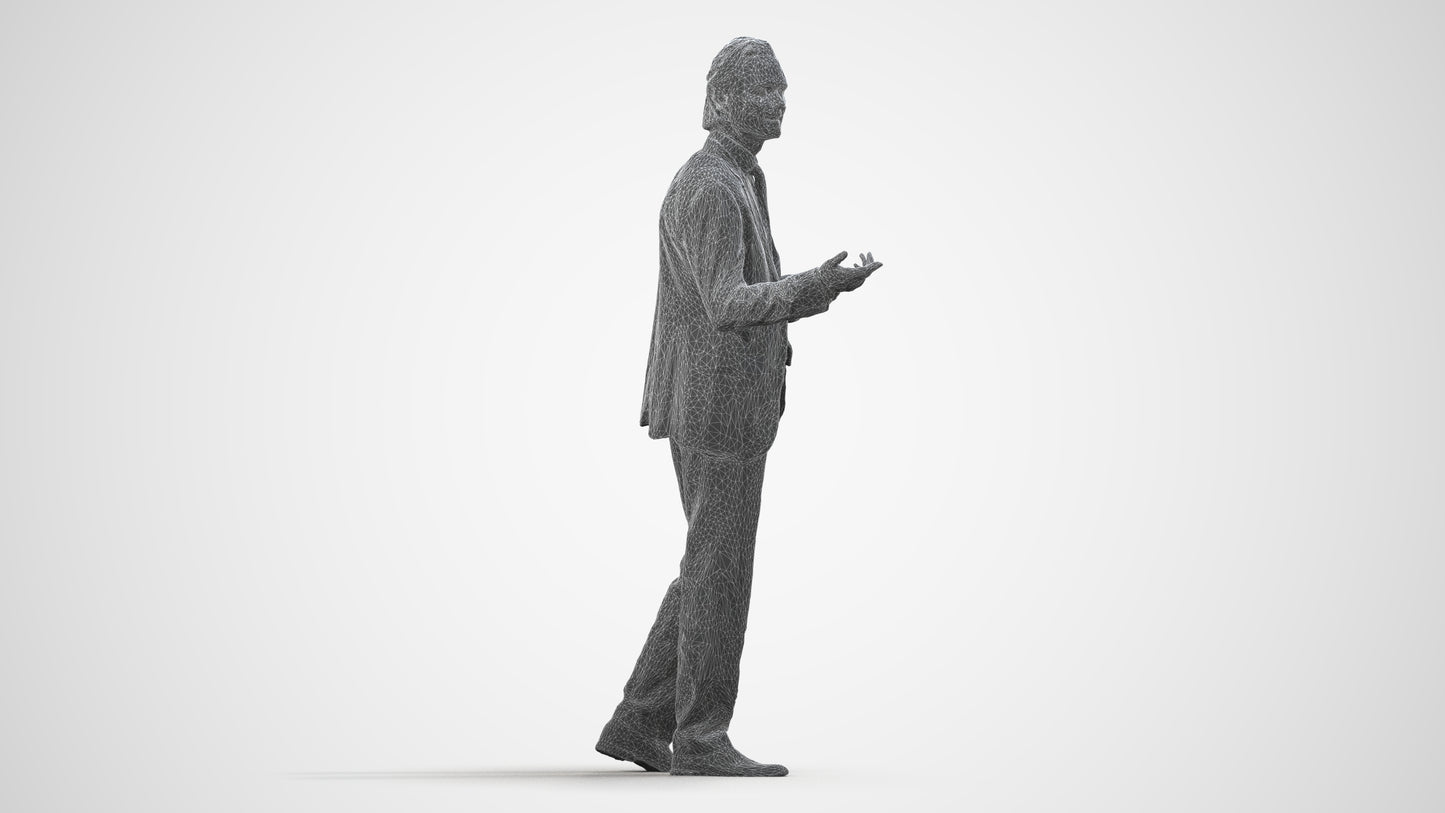 realistic 3D people man business, render-ready for V-Ray and Corona, FBX OBJ, wireframe side view