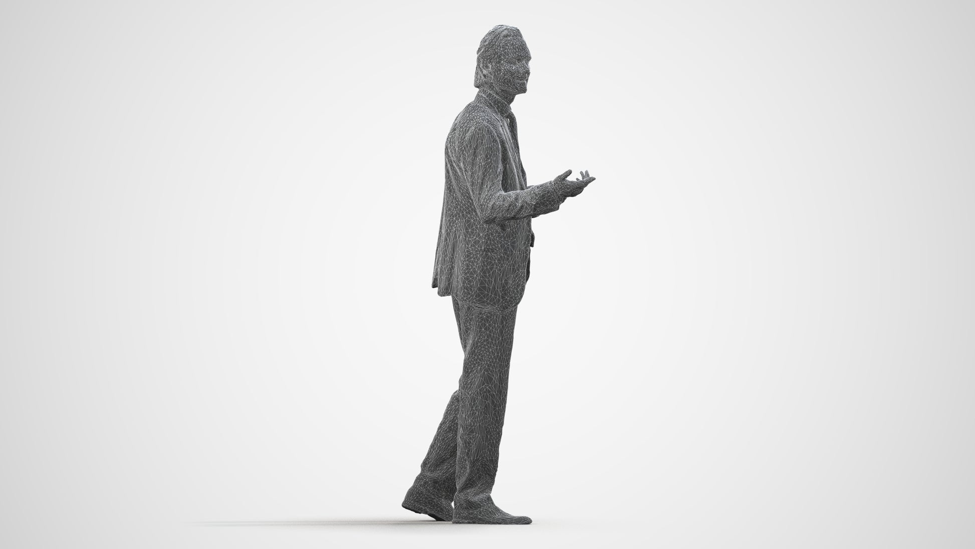 realistic 3D people man business, render-ready for V-Ray and Corona, FBX OBJ, wireframe side view