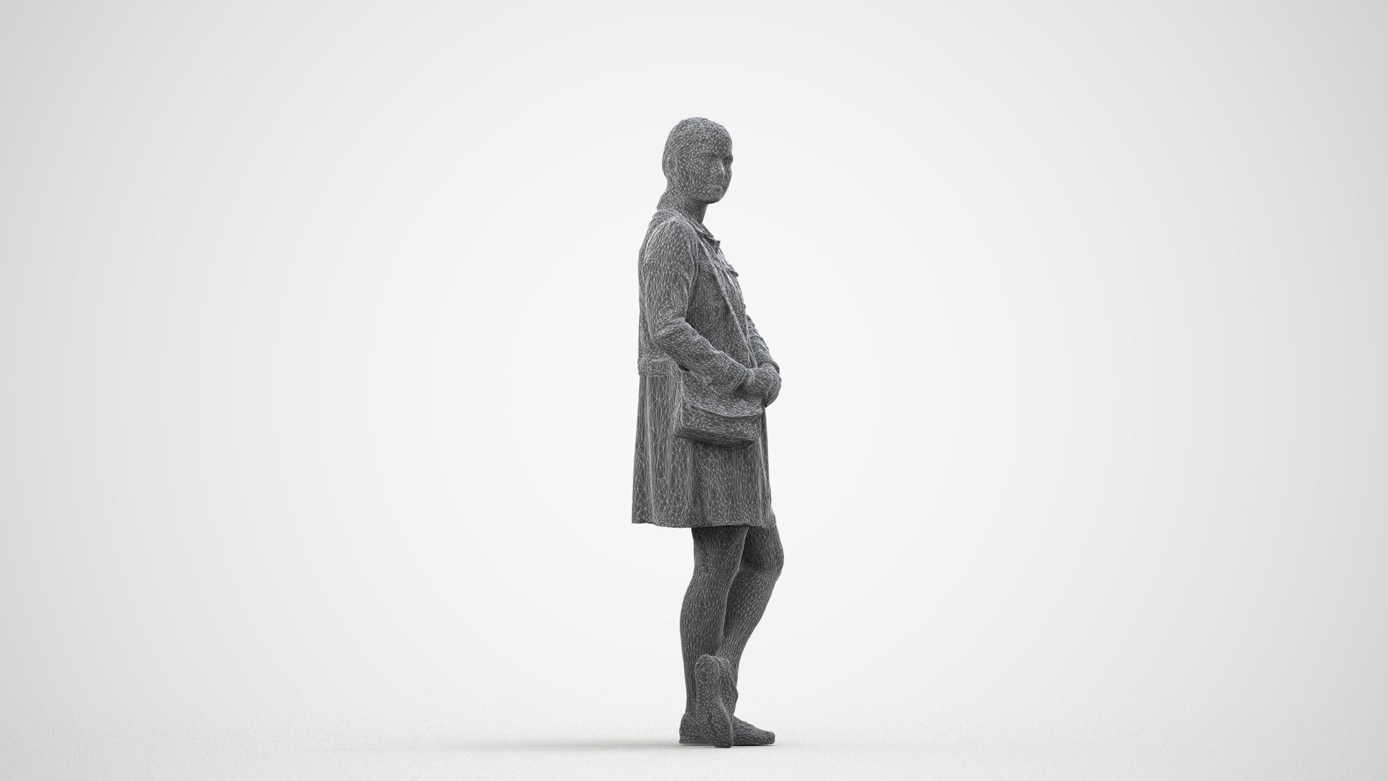 realistic 3D human woman casual standing, archviz people FBX OBJ for Blender, wireframe side view