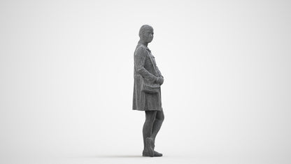 realistic 3D human woman casual standing, archviz people FBX OBJ for Blender, wireframe side view