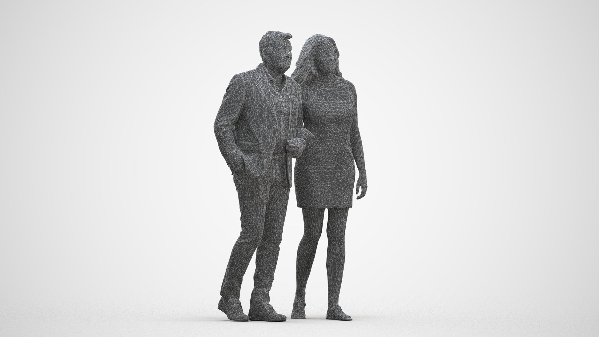 3D human model woman casual kids, photogrammetry scanned person for archviz, three-quarter front view render