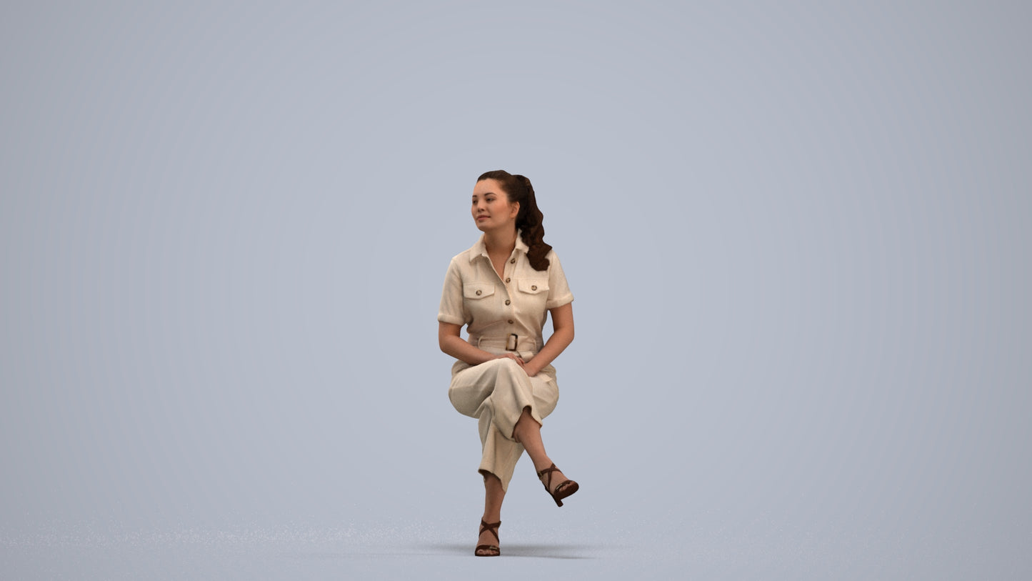 3D scanned woman sitting formal, photorealistic archviz people for Enscape and SketchUp, standing pose render