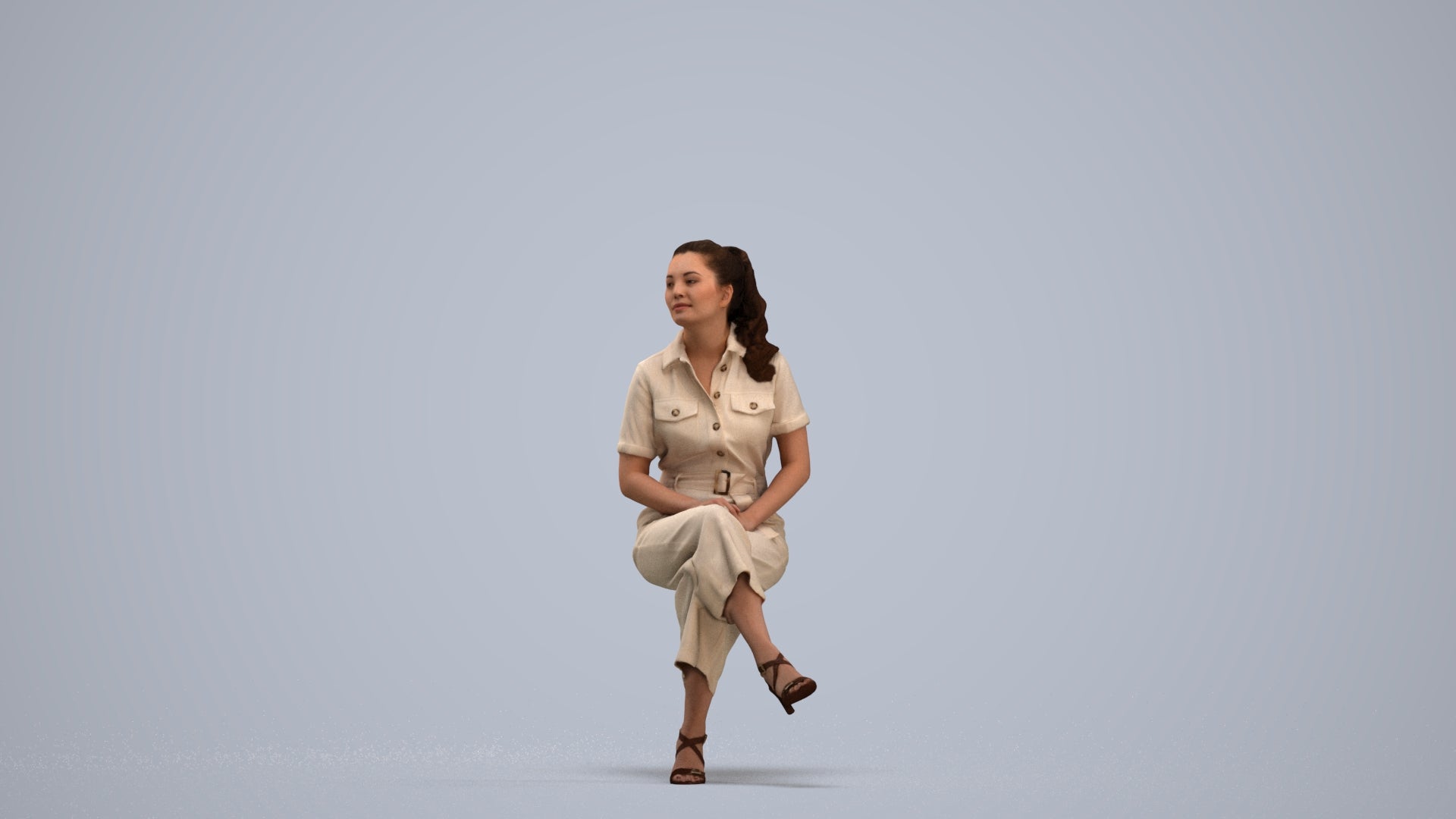 3D scanned woman sitting formal, photorealistic archviz people for Enscape and SketchUp, standing pose render