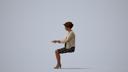 photogrammetry 3D woman business sitting, realistic human model archviz FBX, three-quarter view render