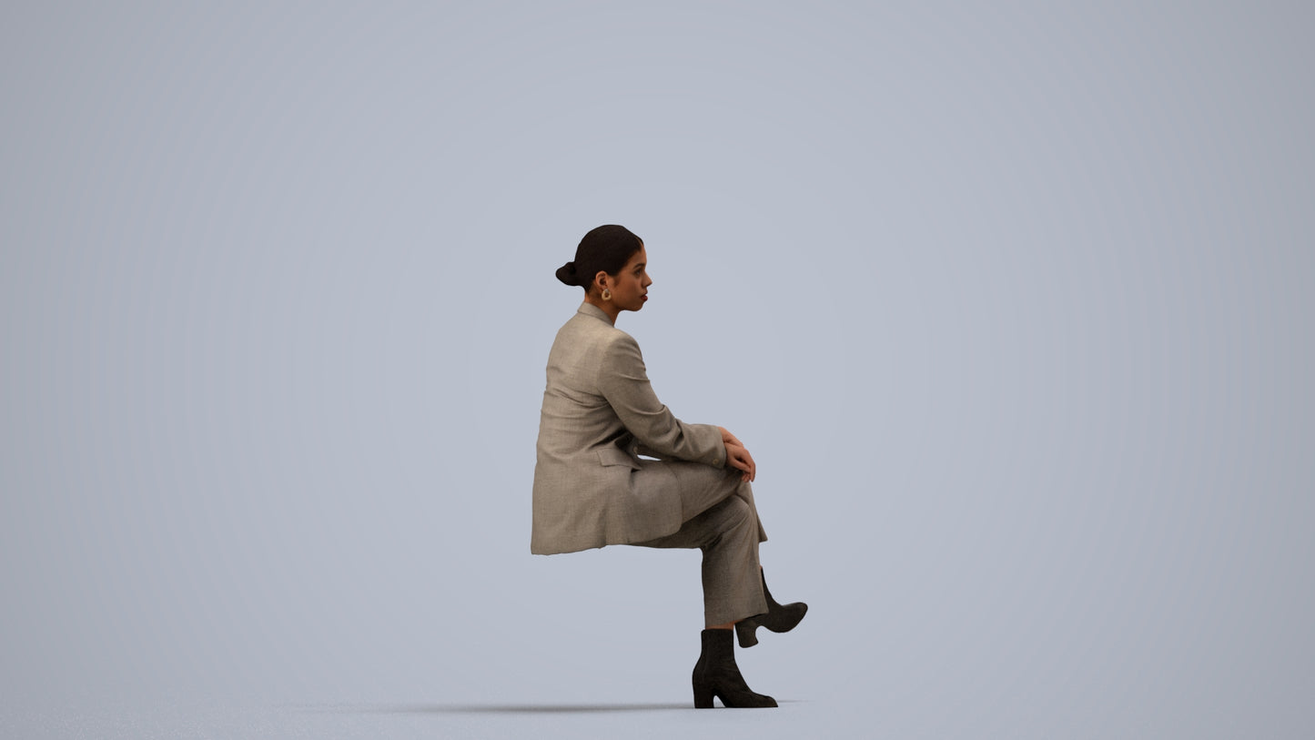 3D people model woman business, scanned human for 3ds Max rendering, side view render