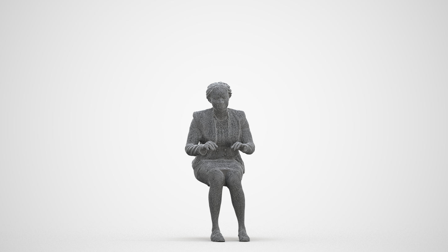 3D people model woman business sitting, scanned human for 3ds Max rendering, three-quarter front view render