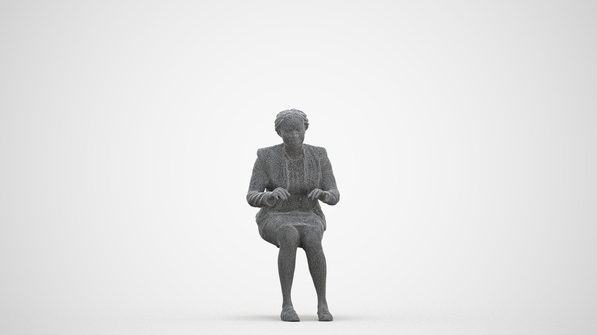3D people model woman business sitting, scanned human for 3ds Max rendering, three-quarter front view render
