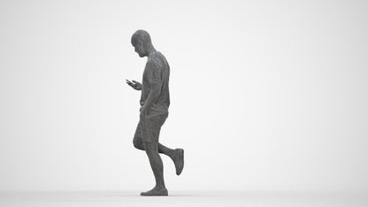 photogrammetry 3D man casual walking, realistic human model archviz FBX, wireframe back view