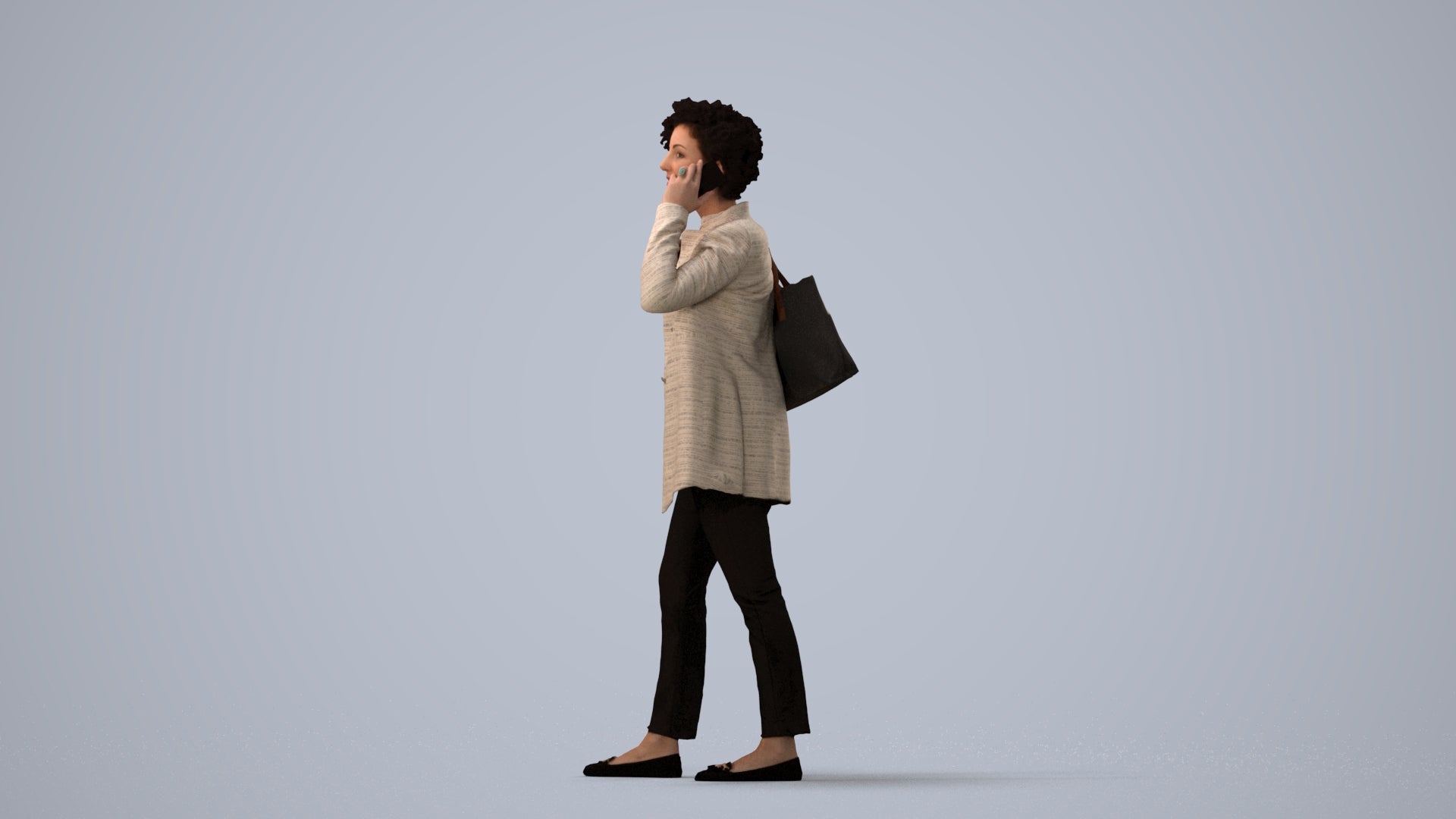 realistic 3D people woman business standing, render-ready for V-Ray and Corona, FBX OBJ, three-quarter view render