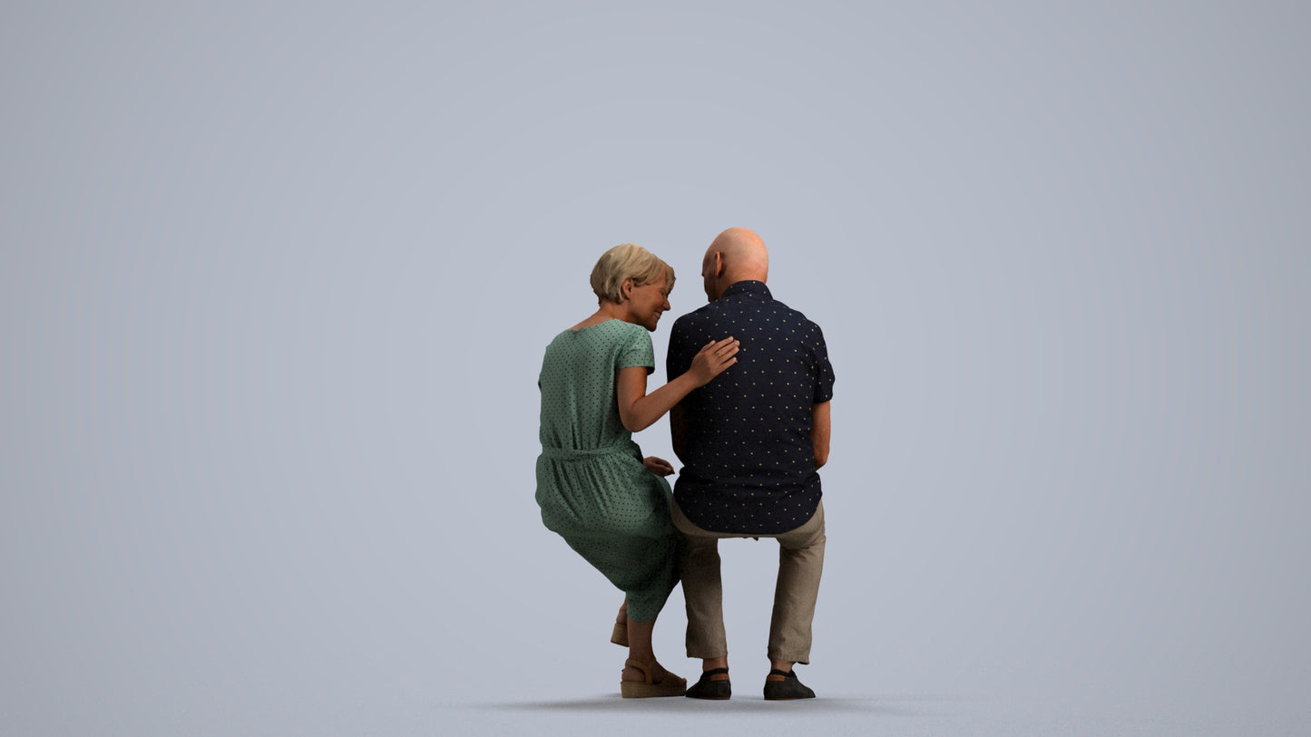 realistic 3D senior woman casual couple, scanned archviz people for Blender and 3ds Max, front view render