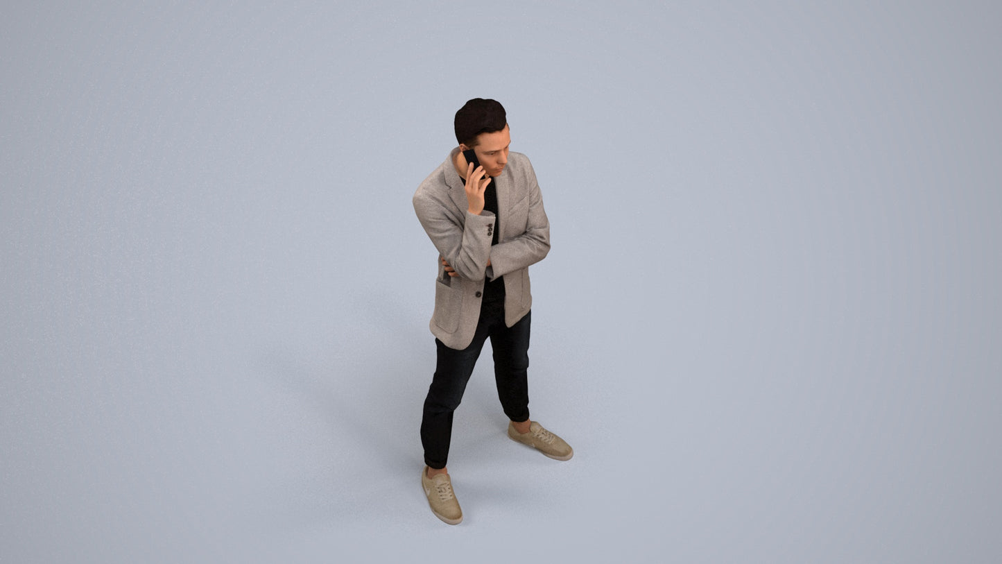 photogrammetry 3D man business standing, realistic human model archviz FBX, back view render